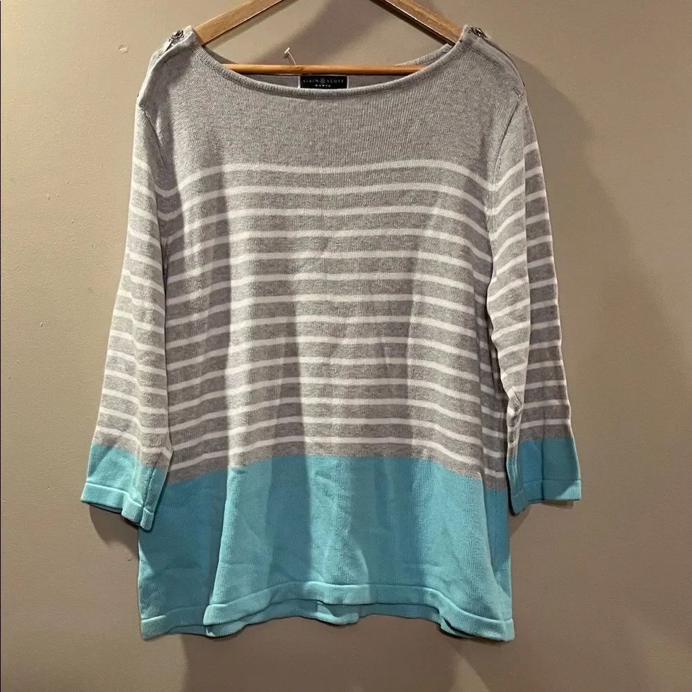 Karen Scott Striped Sweater in Gray and Blue